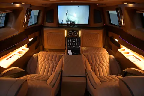 Leather seats inside a VIP minibus